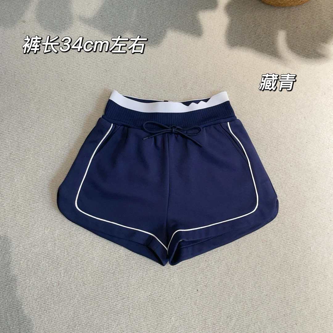 【Si&华严选】拼色高腰休闲运动短裤设计感抽绳宽松a字阔腿热裤260