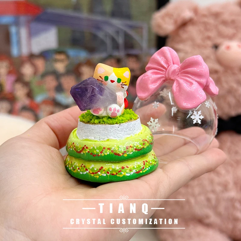 蒸蒸日上猫猫水晶球桌面摆件