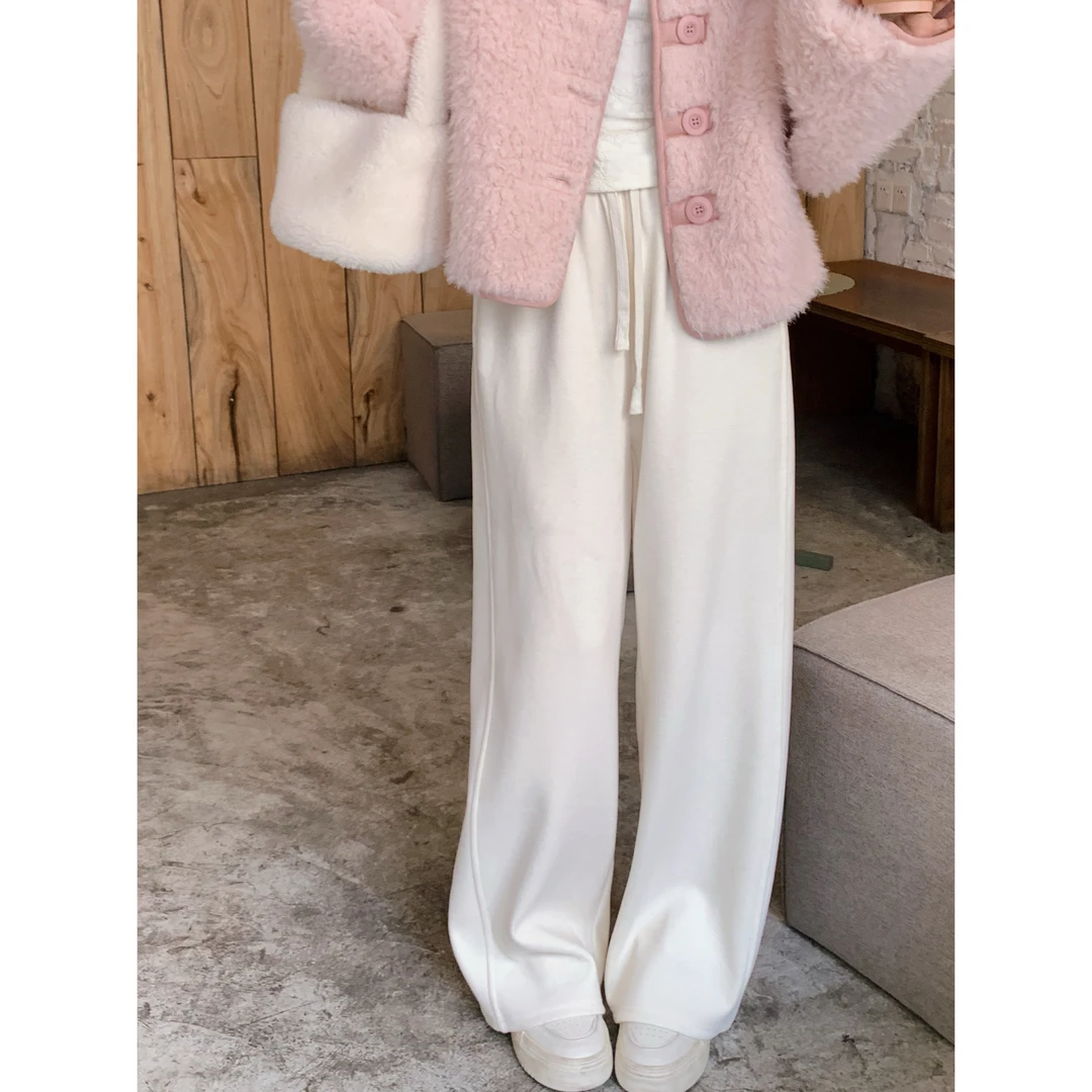 【现货】小奶盖 秋冬慵懒风百搭时髦高腰显瘦宽松加绒加厚阔腿裤