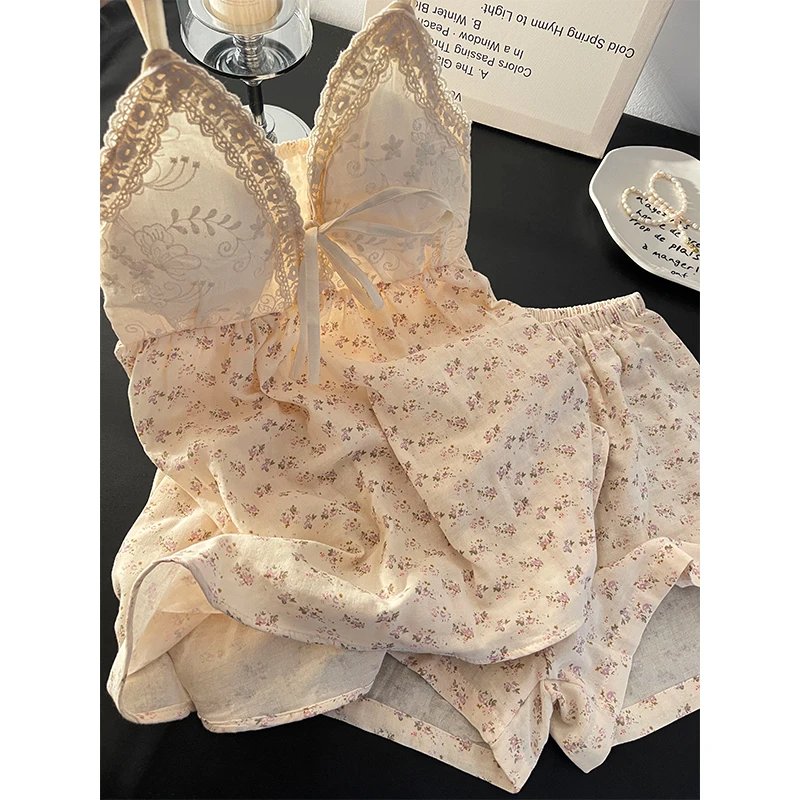 【纯欲吊带】甜美少女碎花带胸垫吊带睡衣女春夏款短裤套装家居服女