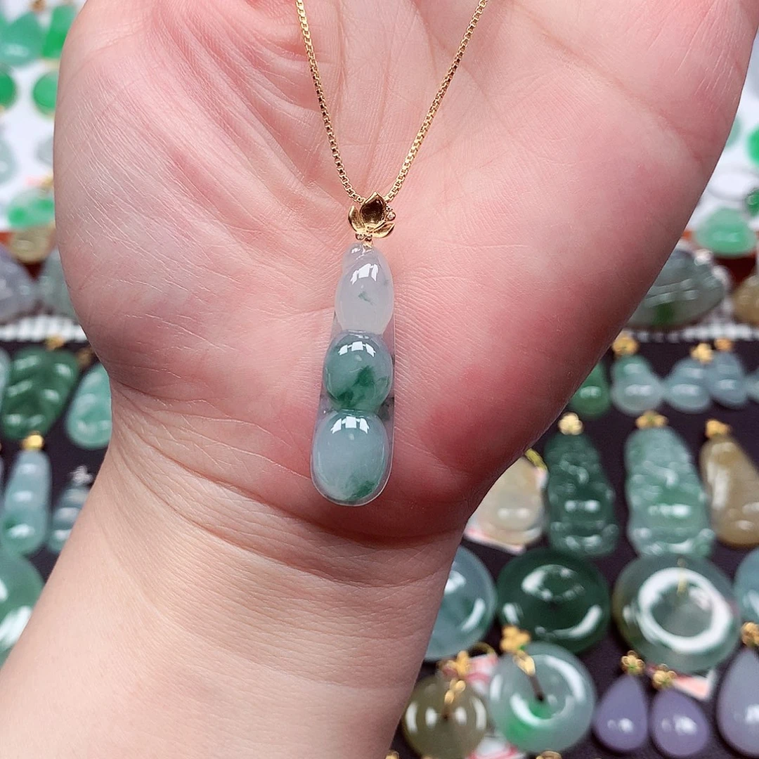 翡翠18K金镶嵌颈饰天然翡翠A货