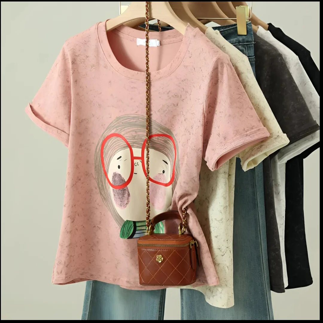 夏装新款胖mm大码女韩版简约百搭正肩印花字母短袖T恤