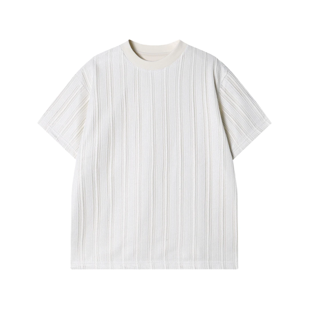 夏季新款时尚个性立体竖条纹显瘦休闲百搭通勤套头宽松圆领上衣