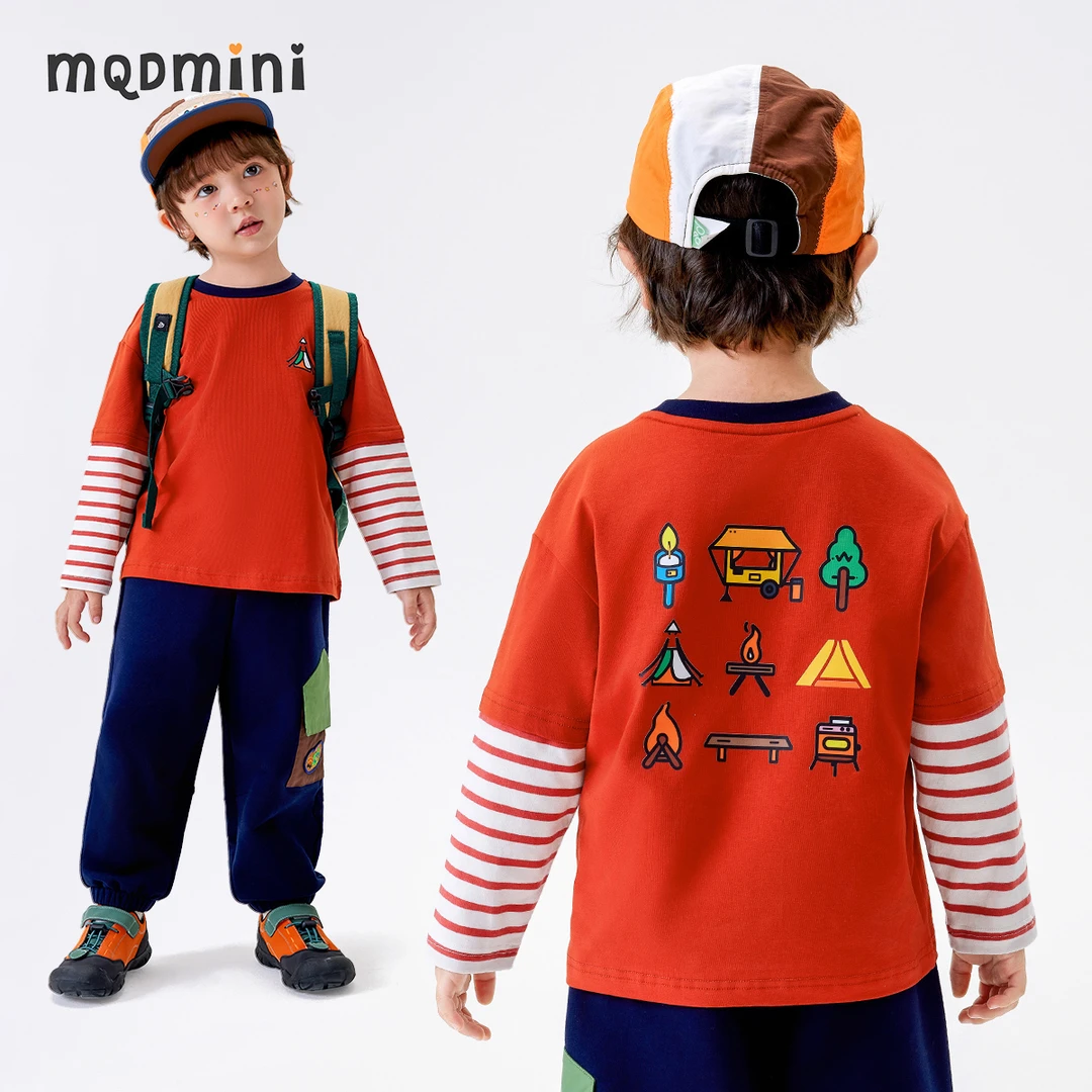 MQDMINI【5A抑菌】新款童装T恤男童假两件上衣儿童宝宝长袖t恤