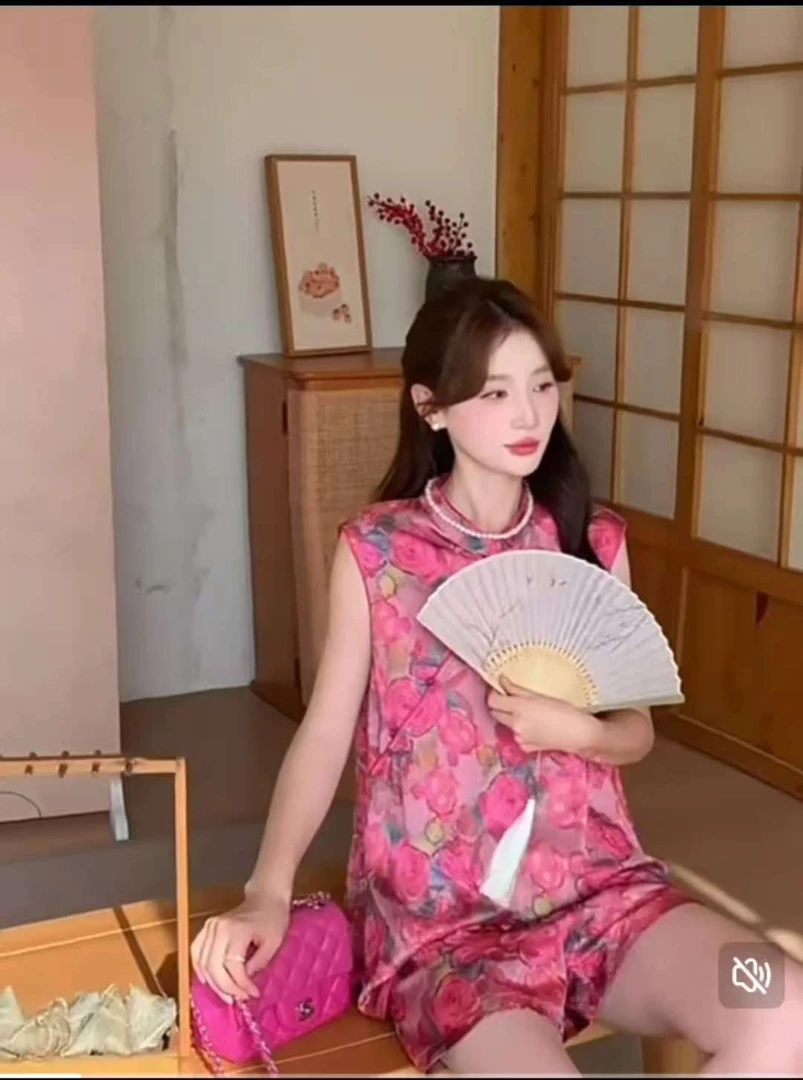 晨浠定制】深圳南油国风印花盘扣旗袍+短裤套装7767