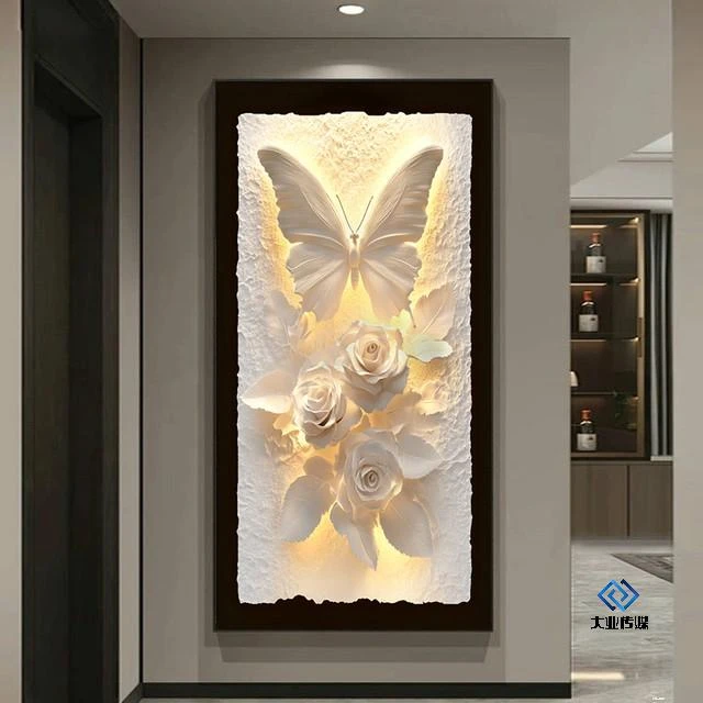 【直播】现代简约入户玄关装饰画蝴蝶花卉挂画奶油风进门过道走廊