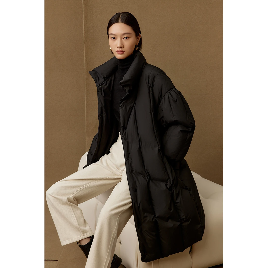 【曼德诗】长款羽绒服2023冬保暖新中式磁吸扣外套MC427309485