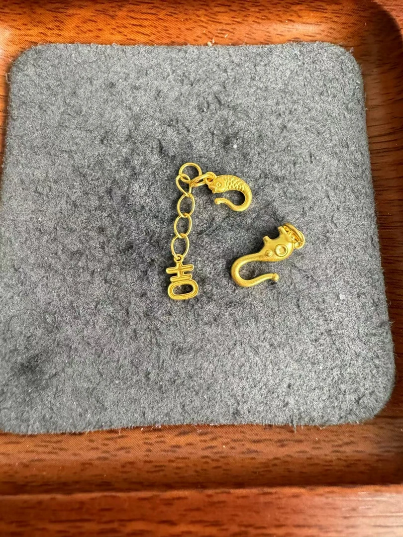 足金999 古法工艺鱼扣象扣吉字尾链
