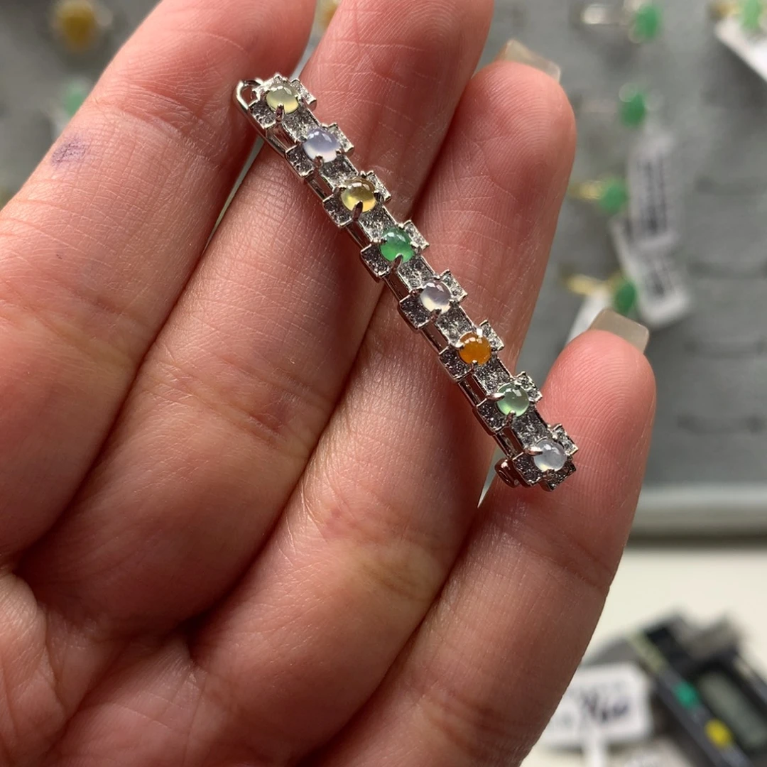 翡翠银S925镶嵌颈饰发夹