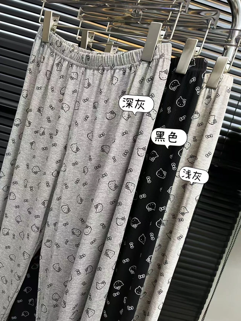 复古猫咪印花高腰直筒宽松垂感阔腿裤外穿春夏款家居裤睡裤遛弯裤