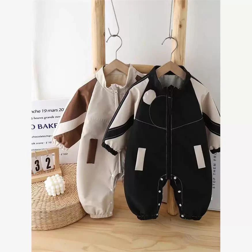 婴幼儿宝宝韩版秋冬时尚洋气高立领绒里连体衣外穿哈衣