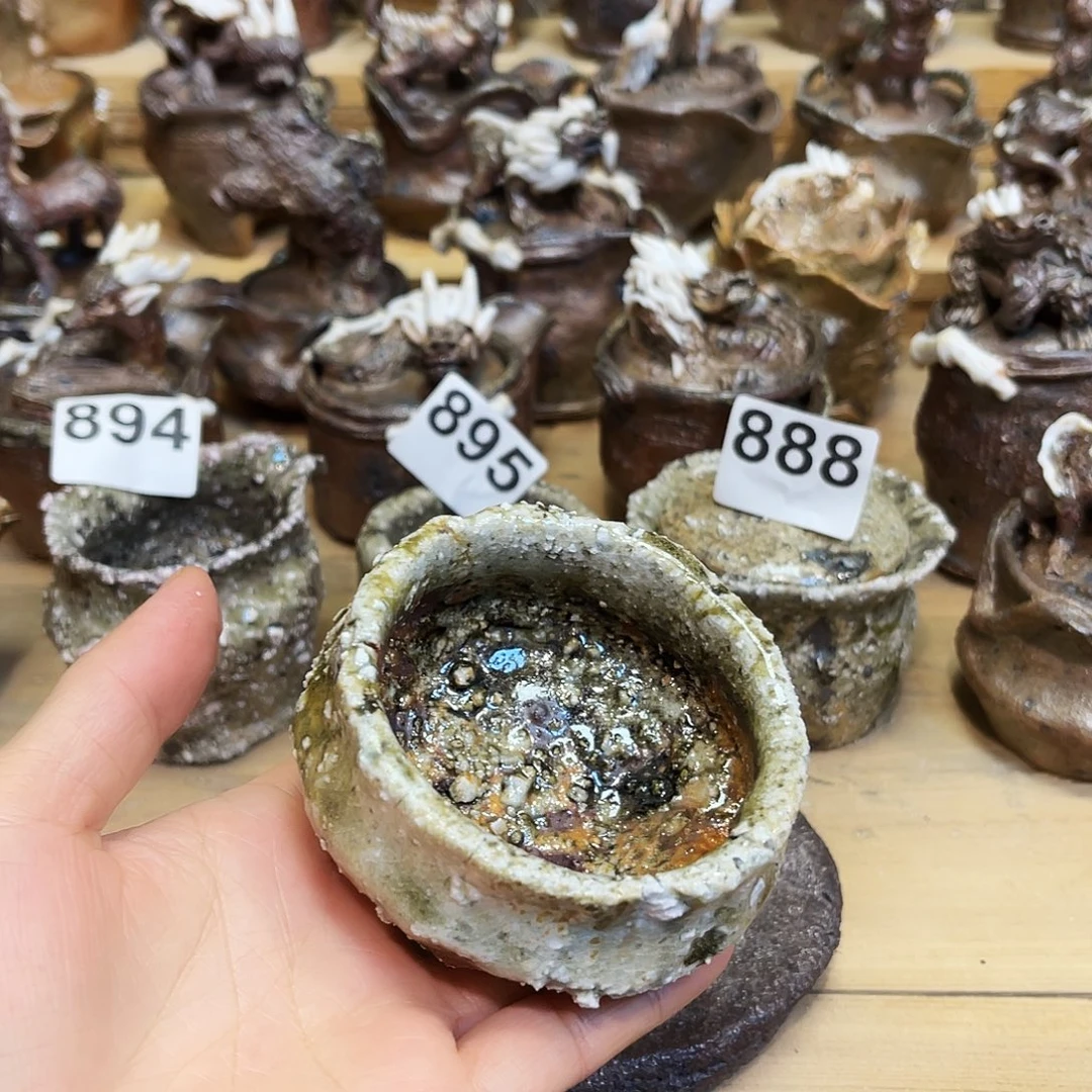 瓶柴烧石头手捏杯粘底