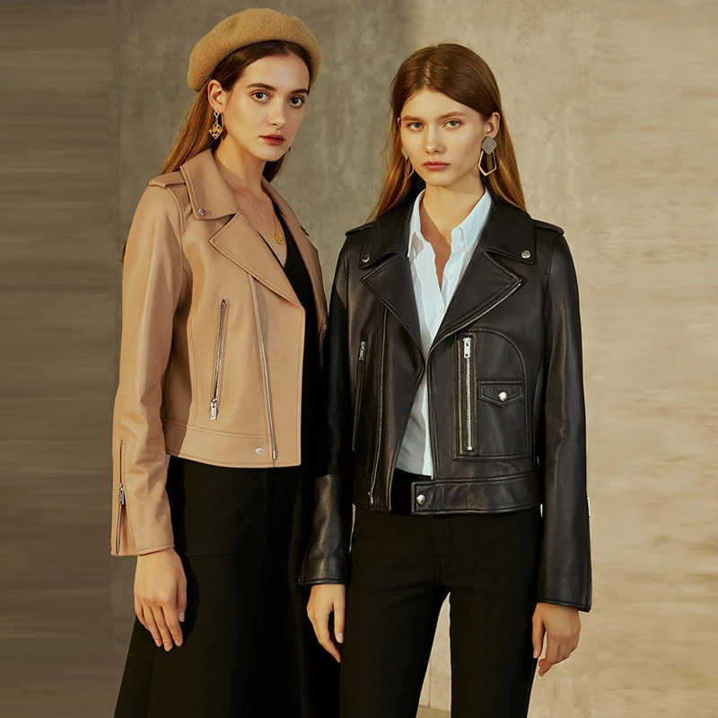 【商场同款】机车皮衣秋冬百搭休闲翻领修身短款夹克外套女A400158