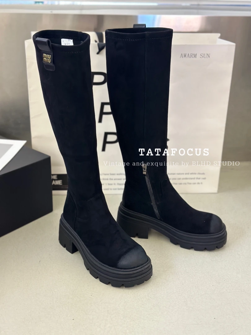 时装靴小个子小腿粗靴子瘦瘦靴骑士秋冬圆头时尚女鞋