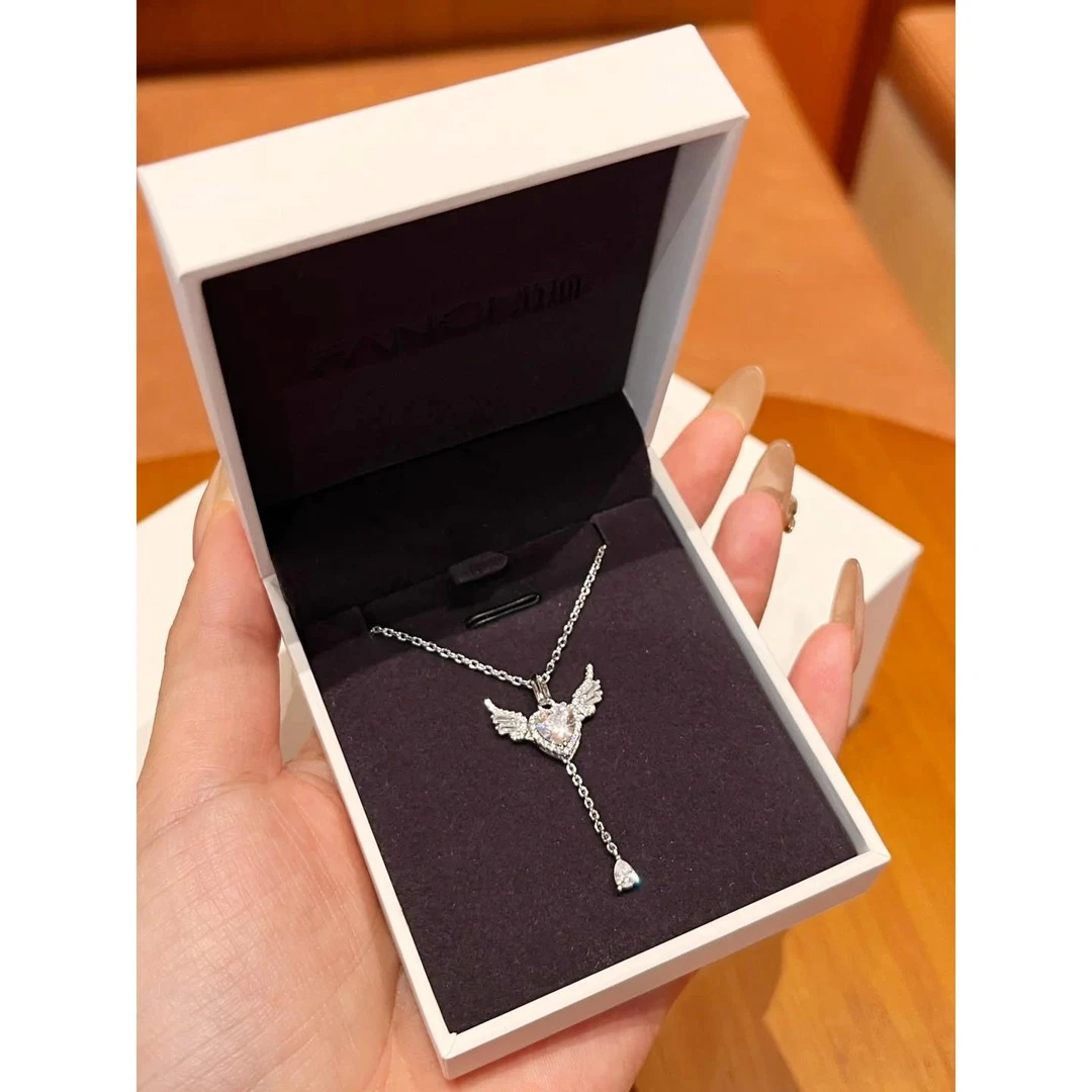 钥匙项链天使之银丘比特爱心灵动翅膀轻奢送女生百搭时尚