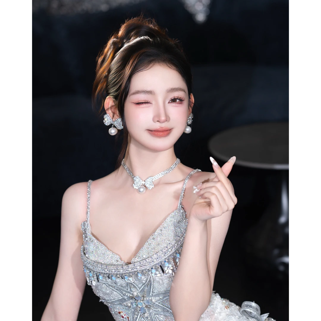 南一｜主婚纱新娘减龄款 水钻耳夹项链三件套