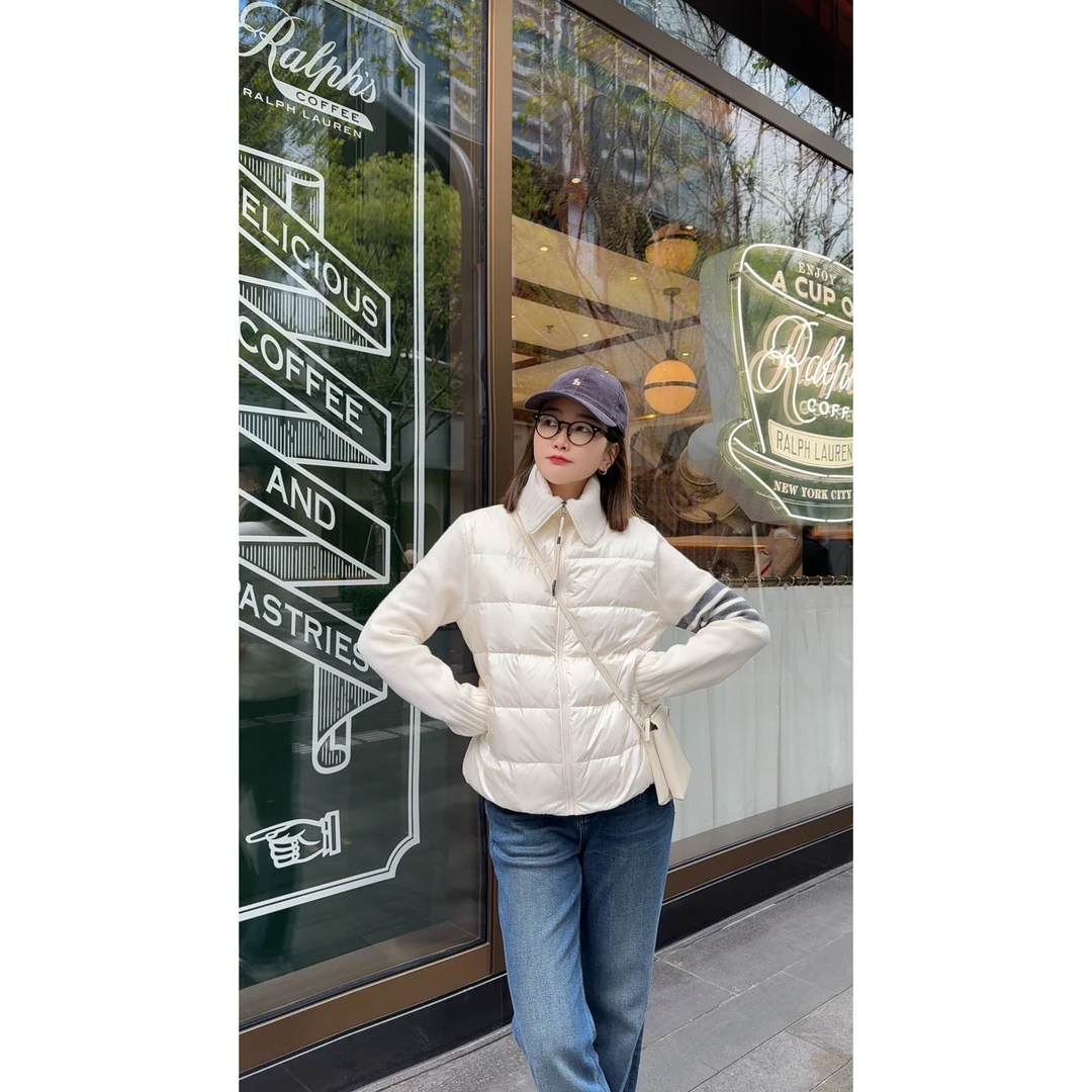 072 & RICE【汤姆】秋季翻领拼接针织白鸭绒羽绒外套 31SF059 FF126