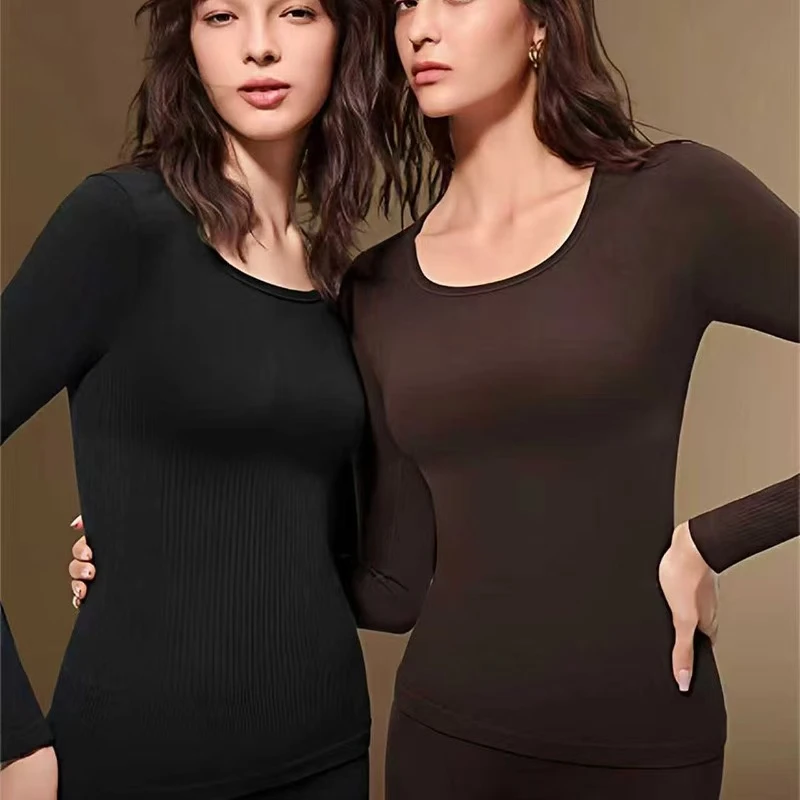 秋冬新款保暖套装修身蓄热保暖隐形无痕塑身肌底衣女士打底套装