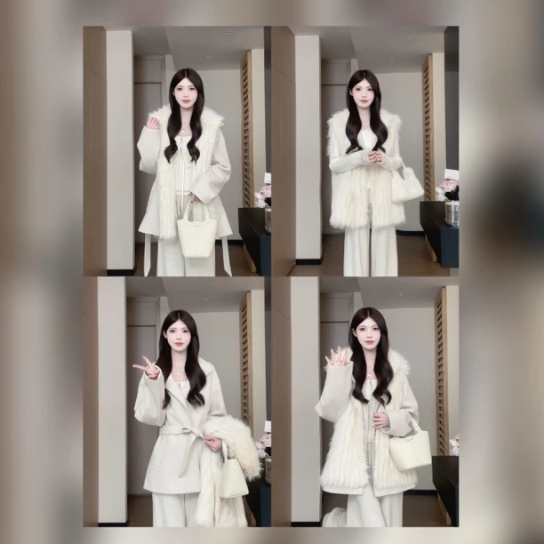 松本丧丧米白外套毛绒马甲温柔气质秋冬叠穿套装保暖B254O0152