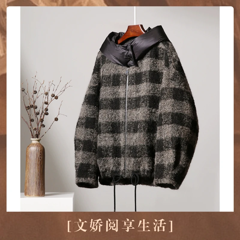 【文娇专属】多种穿搭可拆卸鹅绒帽/茧型羊毛羊驼毛外套S73294DMZVG