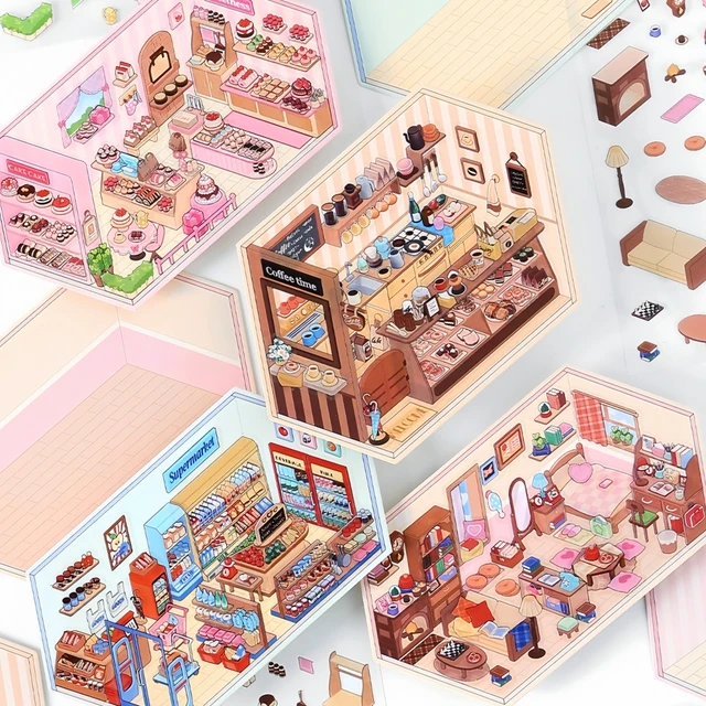 papermore小角落PET2.5D造景贴纸大号微缩场景3d立体小屋贴画收纳
