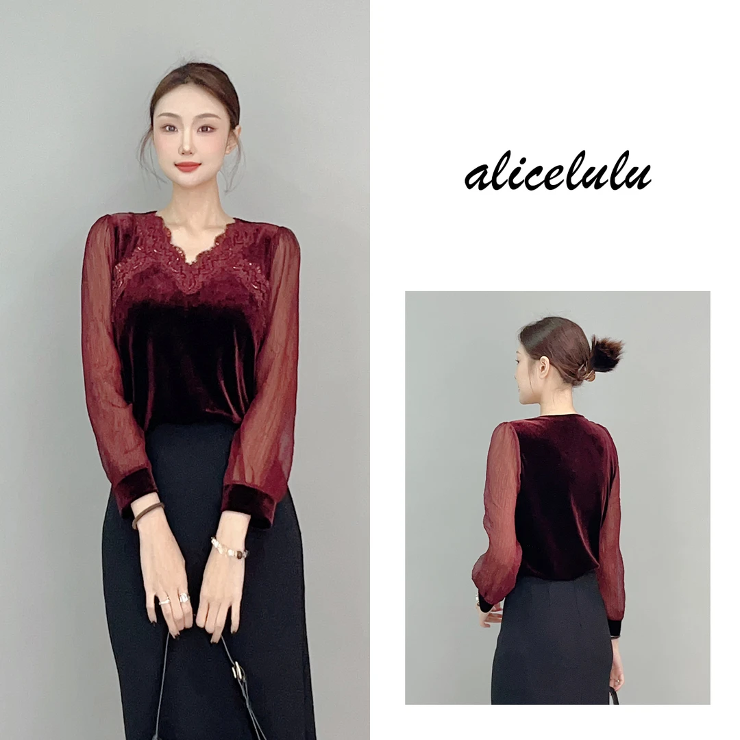 4 ALICE 法式旧梦衬衫 轻奢蕾丝 华美丝绒 S1034906L