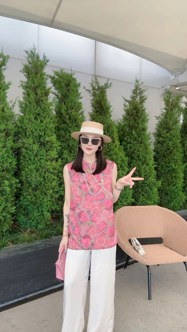 2025夏季新款国风洋气新中式高级粉色无袖1265