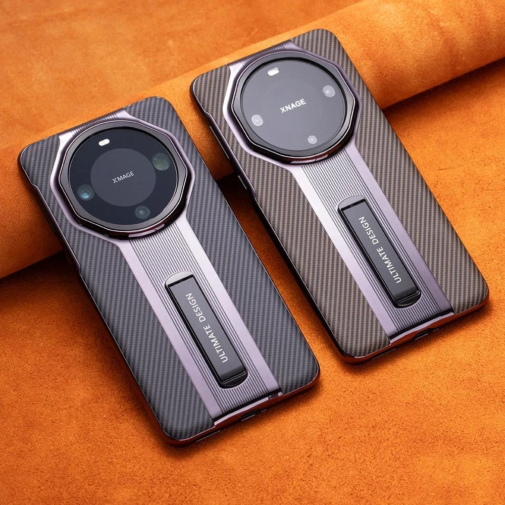 隐形金属支架适用华为Mate60Pro+电镀碳纤维纹手机壳mate60商务男
