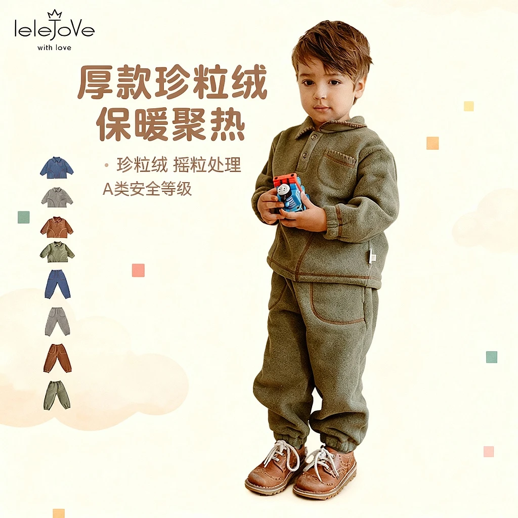 LELEJOVE北欧风儿童摇粒绒卫衣套装时髦撞色翻领卫衣秋4AT36647