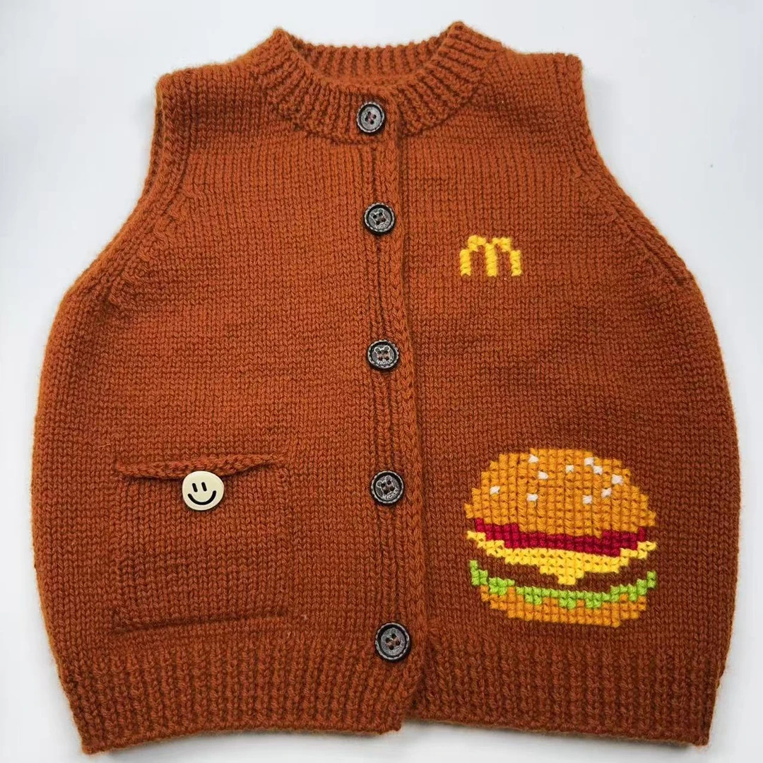 纯色汉堡开衫外套（美丽诺羊毛线）材料包柔软不掉色针织手工编织