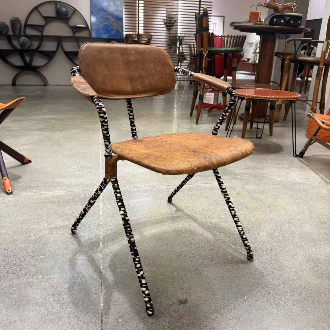 PACIFICGREEN毛皮*做旧棕树皮现代极简设计中古风格单椅休闲椅