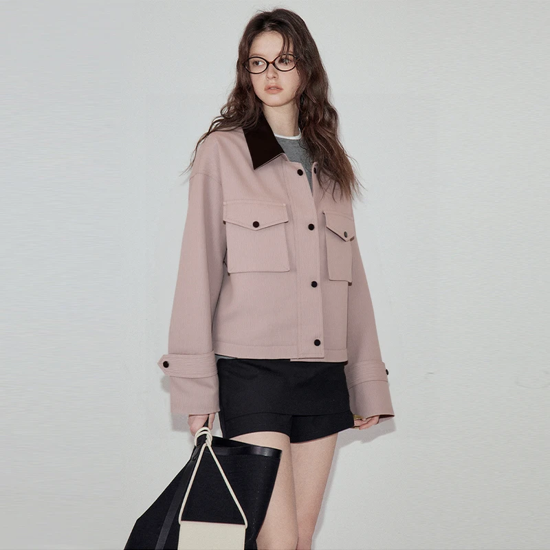 【摩登美学】时髦撞色减龄短款夹克外套353029【T】