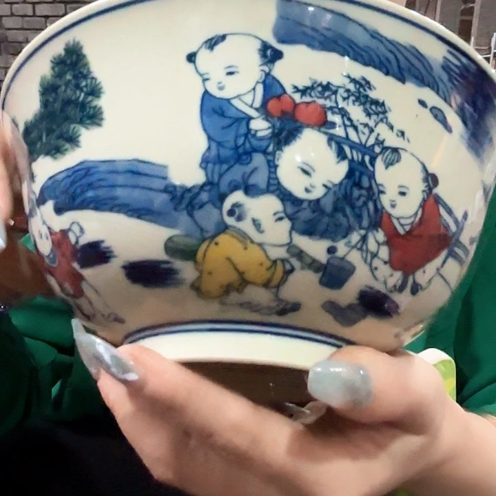 摆件景德镇高温陶瓷7寸碗娃娃画片黄希希