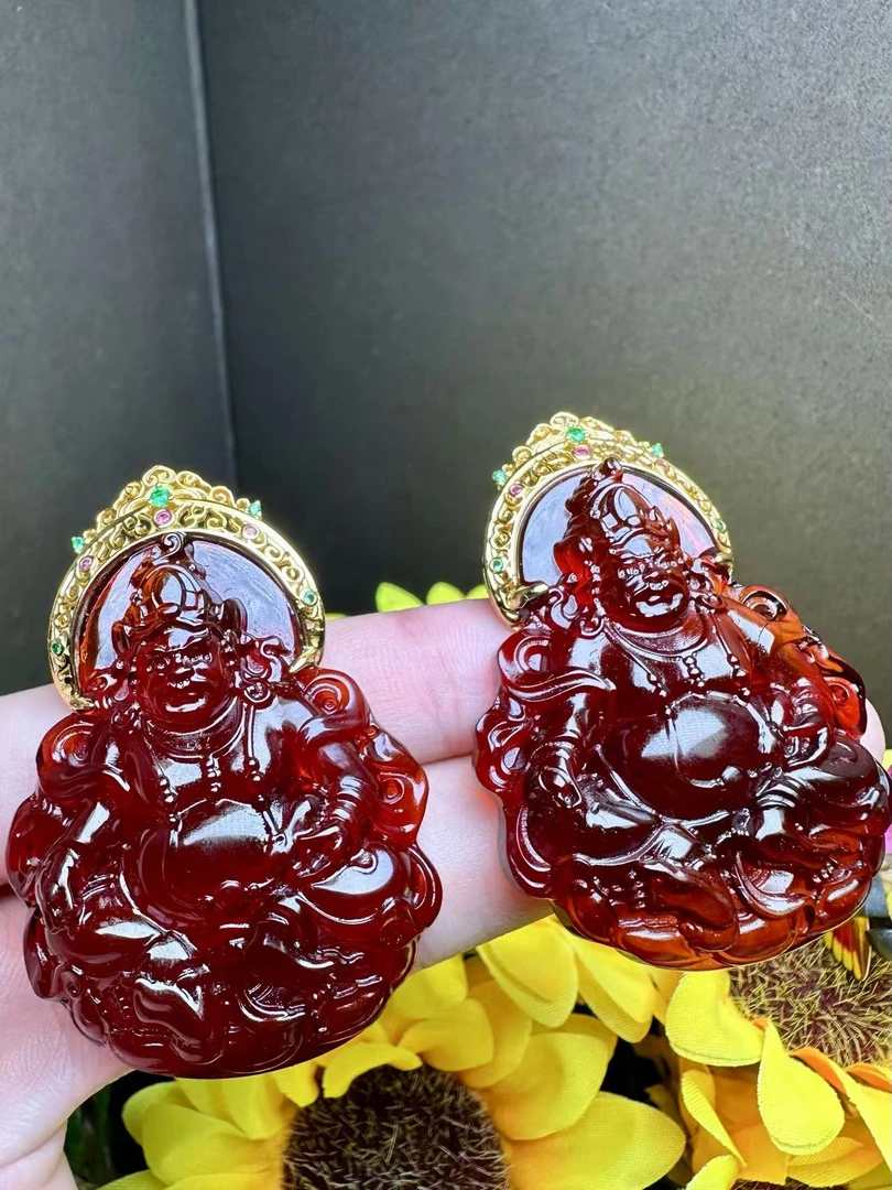 MY2686【玉甲珠宝】琥珀血翳珀财神吊坠-配珠链-多样性只发一件