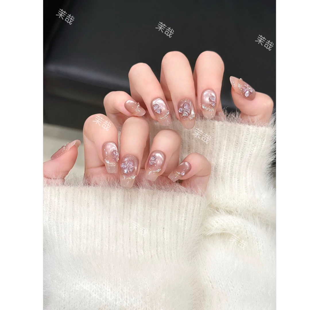 茉哉【翩然蝶梦】纯手工定制美甲拆卸穿戴甲A4640