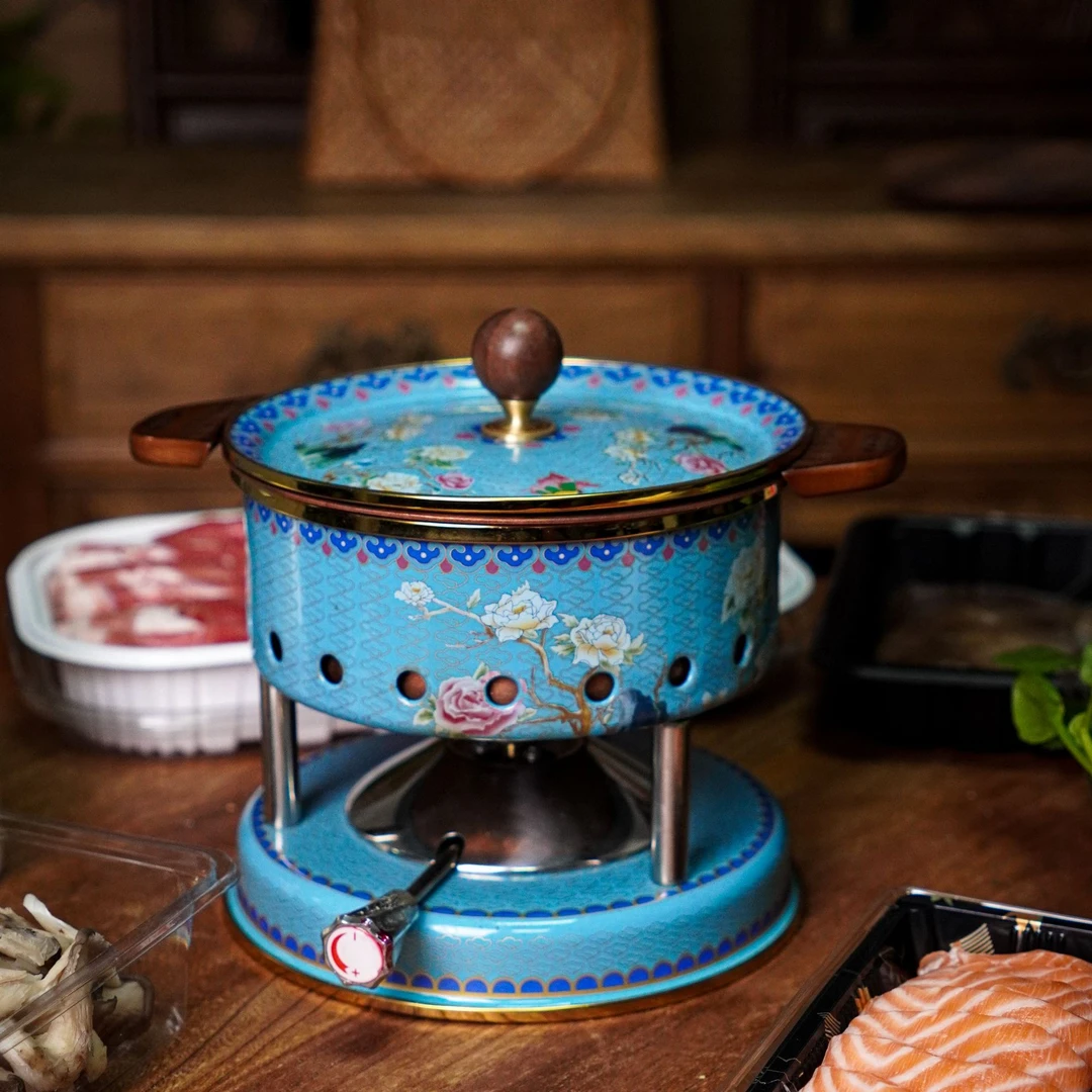 景泰蓝小火锅一人一锅肥牛锅纯铜小火锅珐琅搪瓷小火锅紫铜火锅