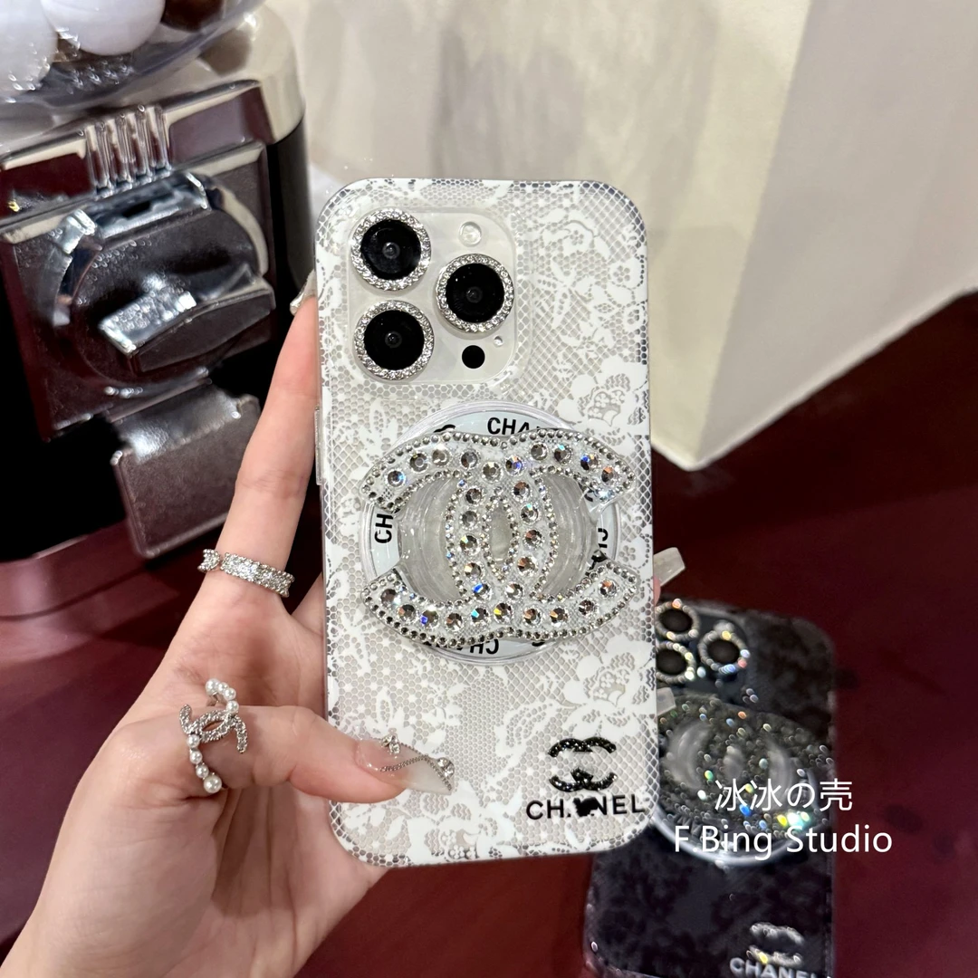 高定小香蕾丝磁吸适用iPhone16pro手工点钻苹果15/14/13/12手机壳
