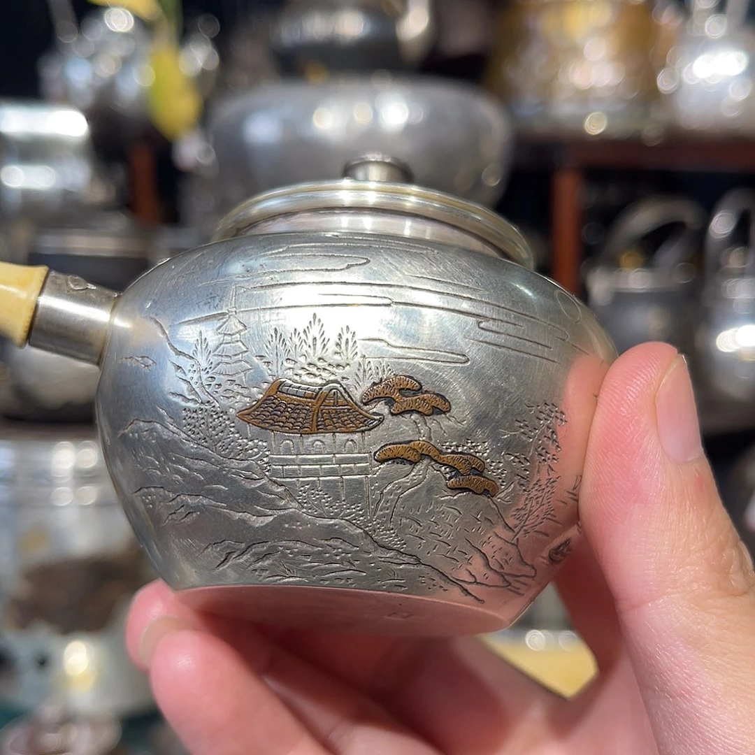*****纯银名家作品侧把银壶 微瑕