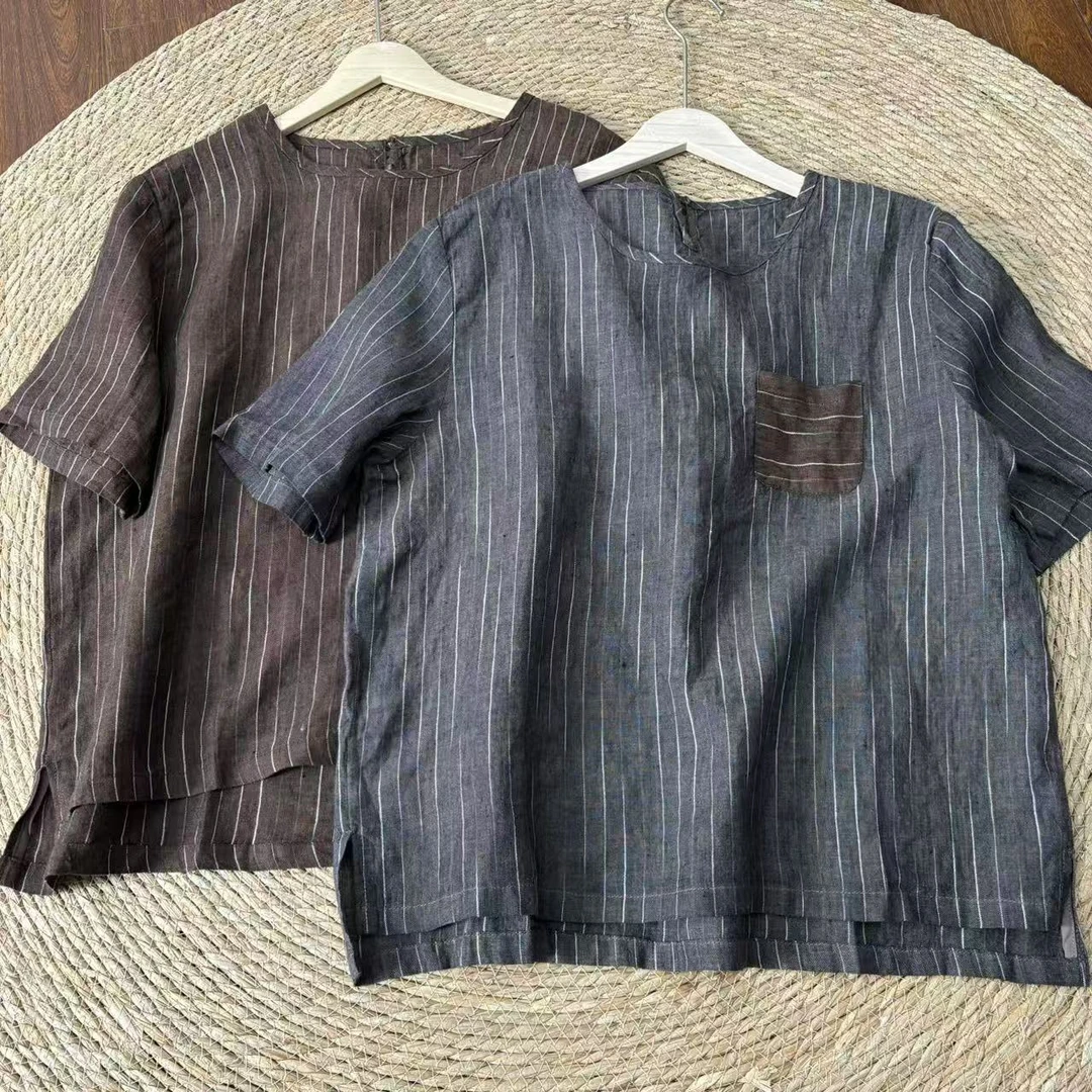 断捻纱定制款色织条纹T恤2668-2