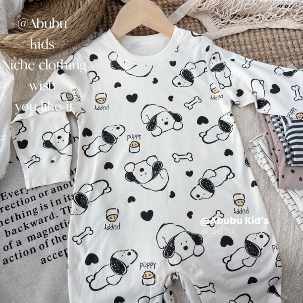 Abubukids·四季纯棉长袖套头连体衣无骨宝宝居家打底爬服睡衣