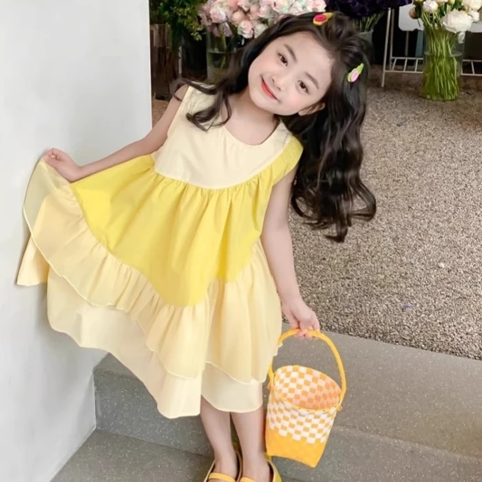 女童连衣裙夏装2025新款多巴胺ins拼接裙女孩洋气时髦舒适公主裙