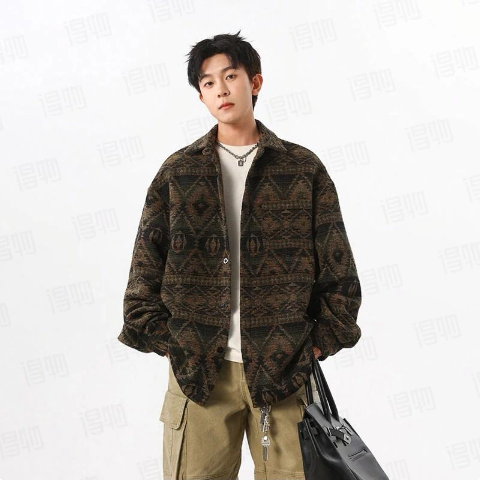 美式复古新中式简约民族风宽松时尚流行百搭翻领长袖衬衫男女同款