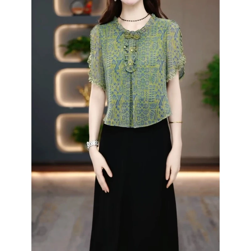 阔太太假两件印花百搭连衣裙女2025夏新款气质高端精致女人味裙子