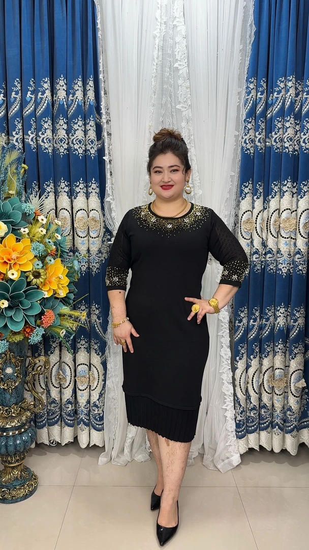 新款碎钻花色福利款时尚休闲舒适透气优雅连衣裙-2203