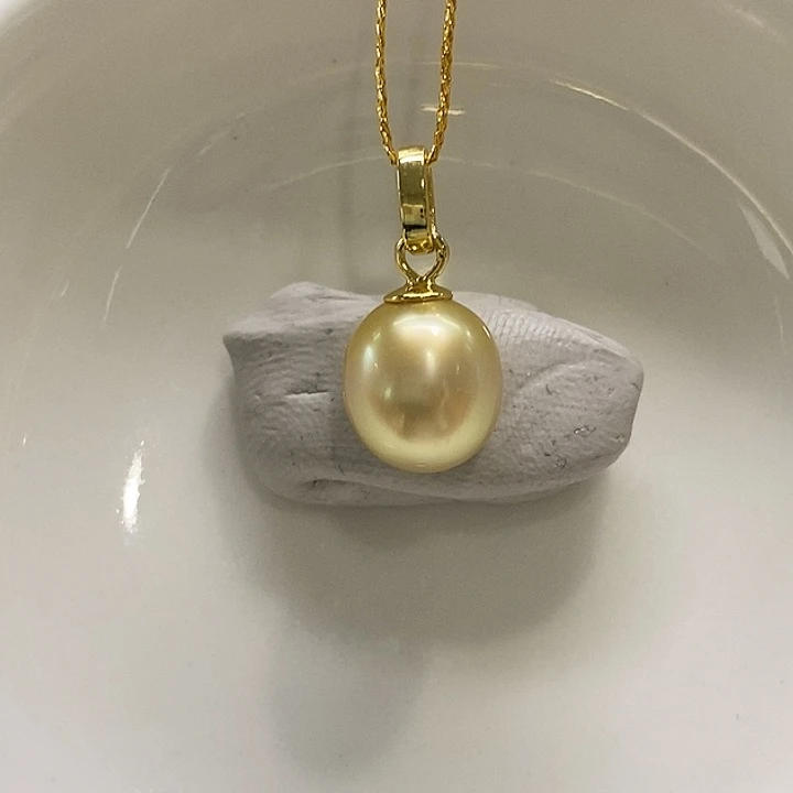 银S925镶嵌海水珍珠吊坠(不含链)金珠9-10mm