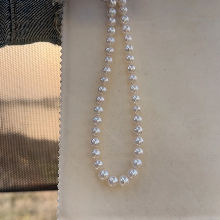 淡水珍珠颈饰银S925镶嵌8-9无核极光镜面无暇炫彩粉