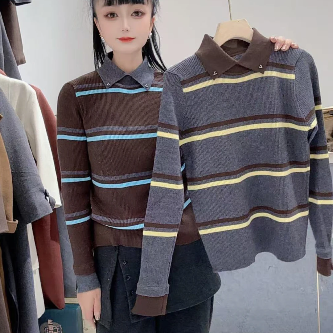欧洲站撞色条纹针织衫
