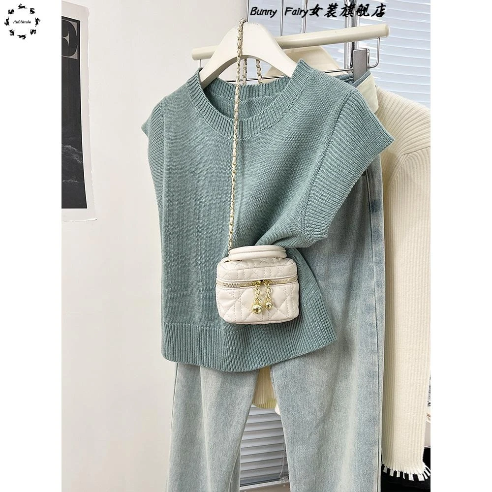 正肩针织短袖t恤女夏季2025新款宽松显瘦百搭1/4吋套筒扳手袖上衣