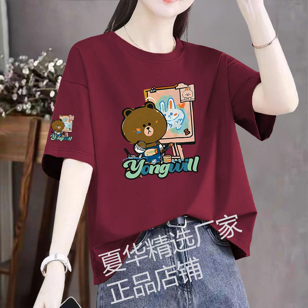 100%纯棉洋气显瘦2025夏季薄款印花小众T恤女短袖设计感圆领上衣