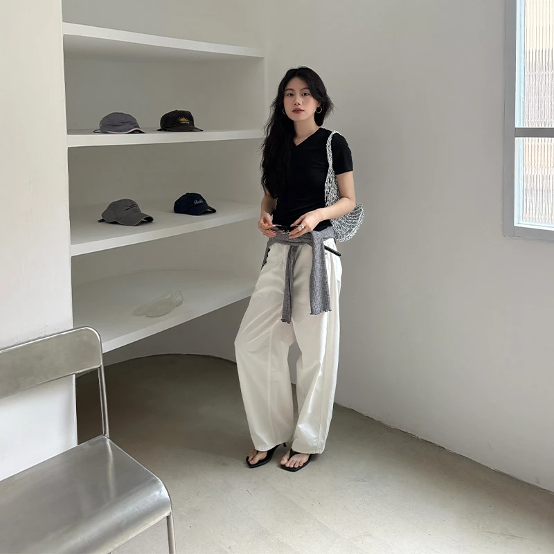 Seyora【暗格旋律】纯棉松弛感宽松弯刀裤垂感百搭休闲裤K31986SY51